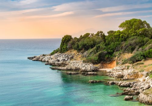 Rugged coastline near Kassiopi resort on Corfu island, Greece